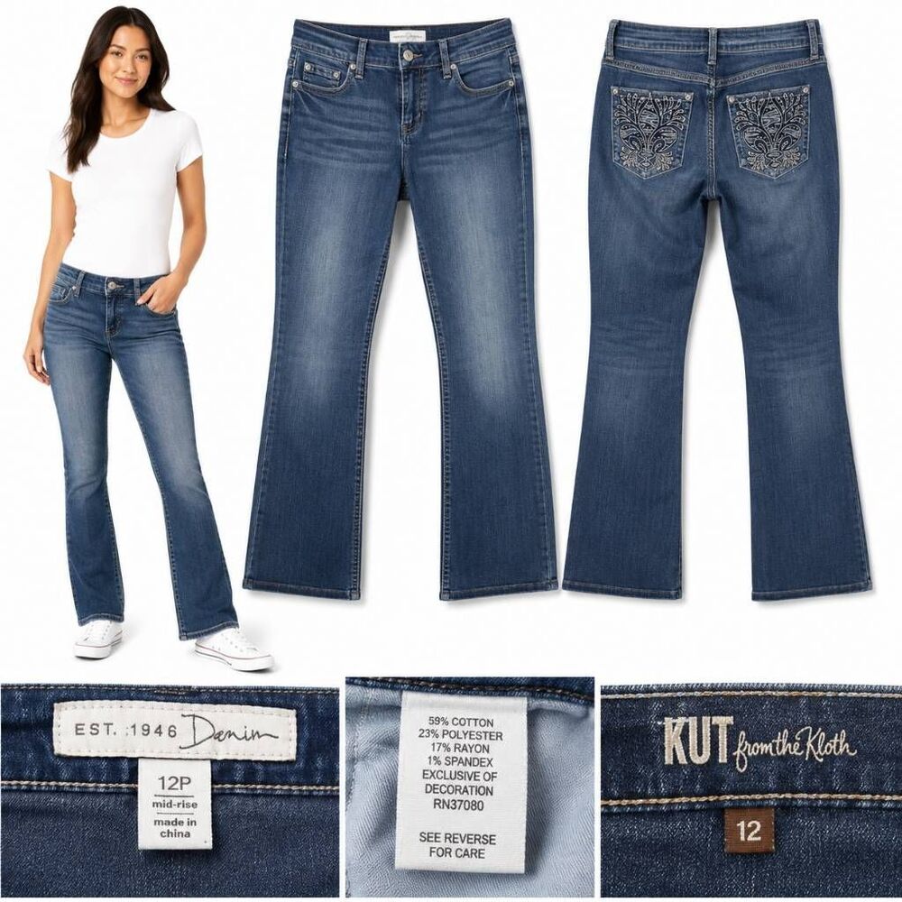 Cato Denim 12P Mid Rise Bootcut Embellished Pocket Jeans